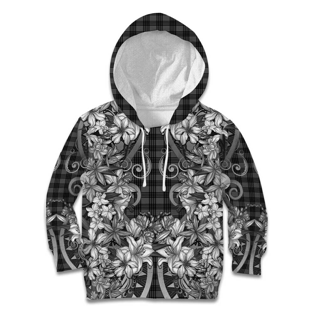 Hawaii Palaka Kid Hoodie Black Tribal Pattern With Tropical Flowers - Polynesian Pride