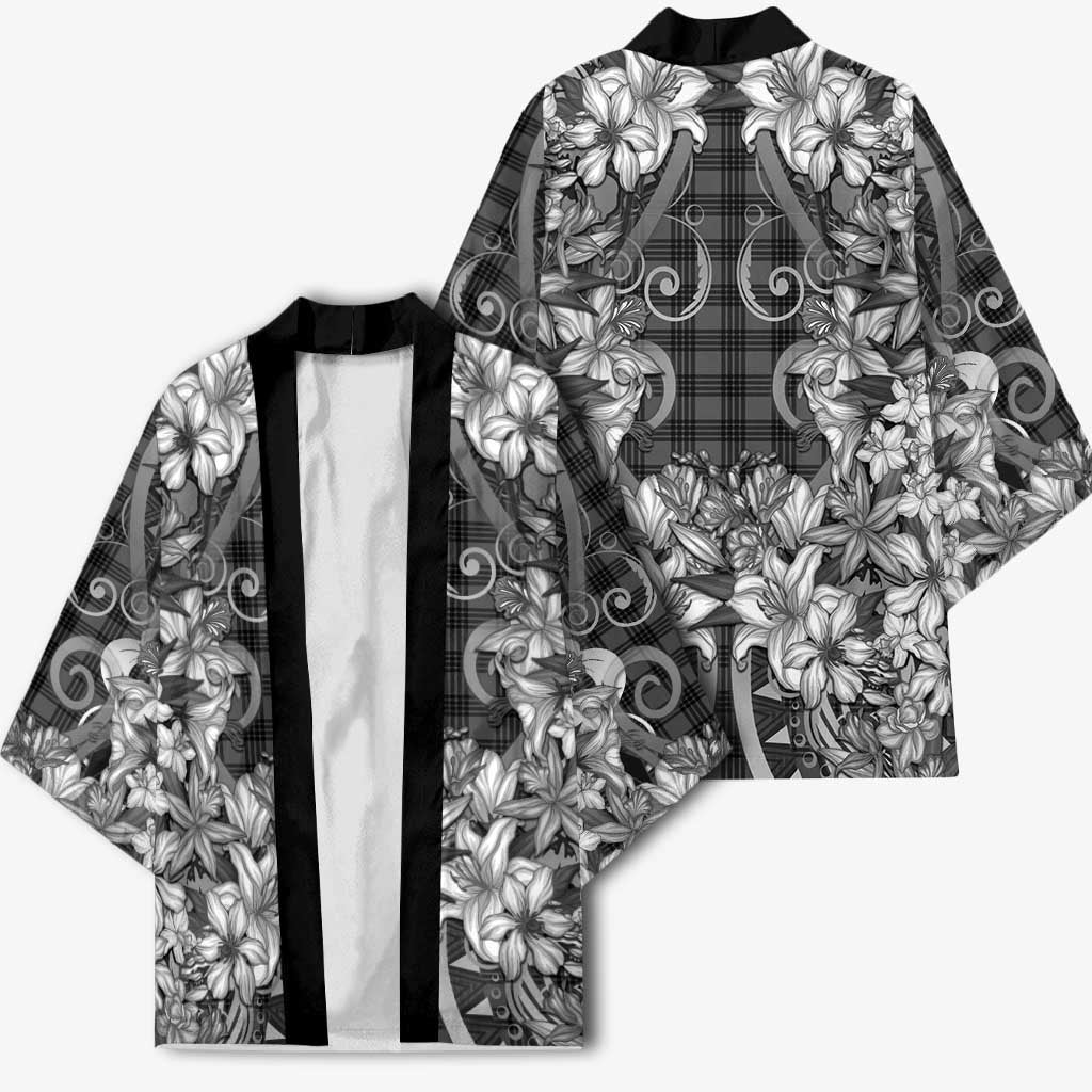 Hawaii Palaka Kimono Black Tribal Pattern With Tropical Flowers - Polynesian Pride