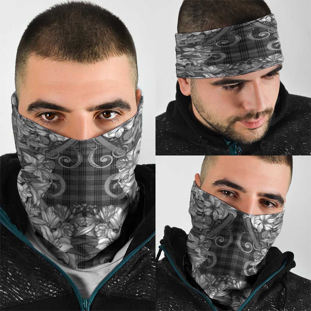 Hawaii Palaka Neck Gaiter Black Tribal Pattern With Tropical Flowers - Polynesian Pride