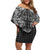 Hawaii Palaka Off Shoulder Short Dress Black Tribal Pattern With Tropical Flowers - Polynesian Pride
