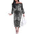 Hawaii Palaka Off The Shoulder Long Sleeve Dress Black Tribal Pattern With Tropical Flowers - Polynesian Pride