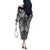Hawaii Palaka Off The Shoulder Long Sleeve Dress Black Tribal Pattern With Tropical Flowers - Polynesian Pride