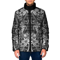 Hawaii Palaka Padded Jacket Black Tribal Pattern With Tropical Flowers - Polynesian Pride