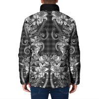 Hawaii Palaka Padded Jacket Black Tribal Pattern With Tropical Flowers - Polynesian Pride