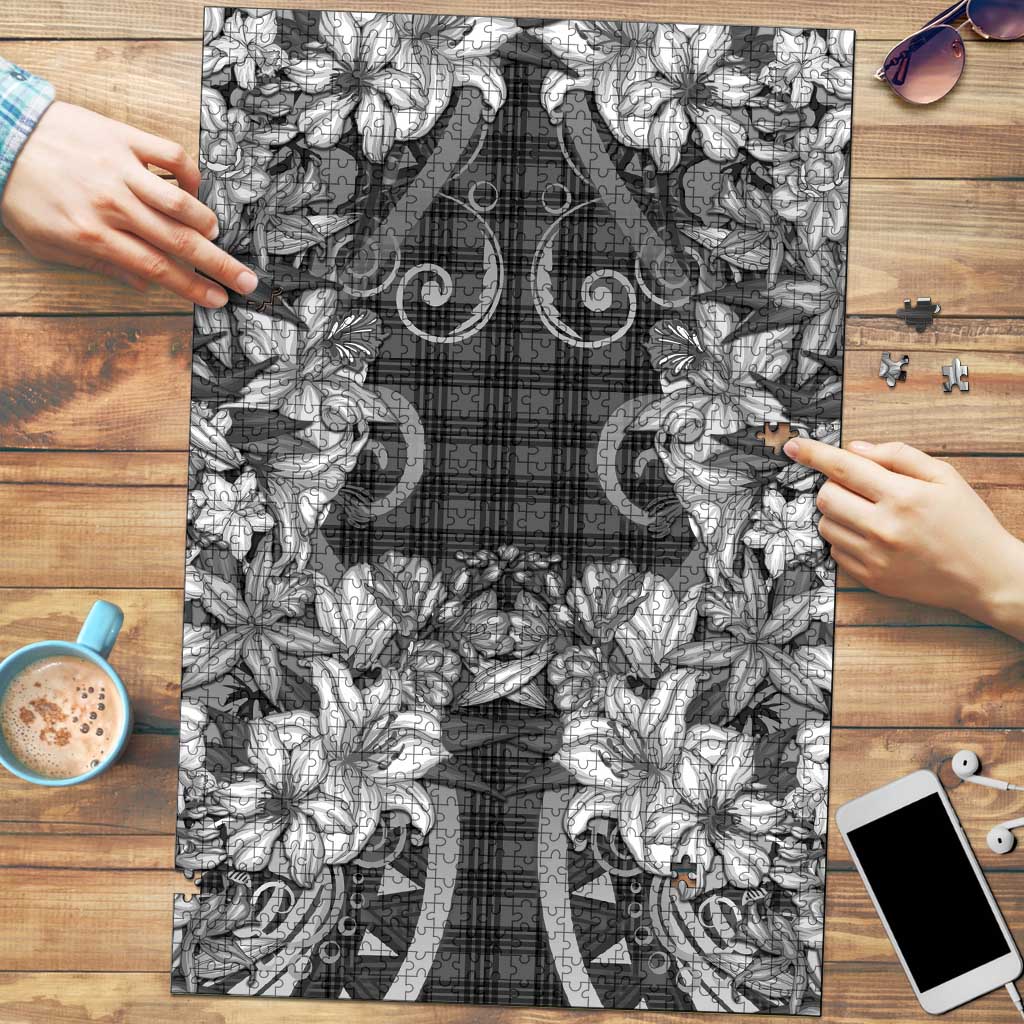 Hawaii Palaka Puzzle Black Tribal Pattern With Tropical Flowers - Polynesian Pride