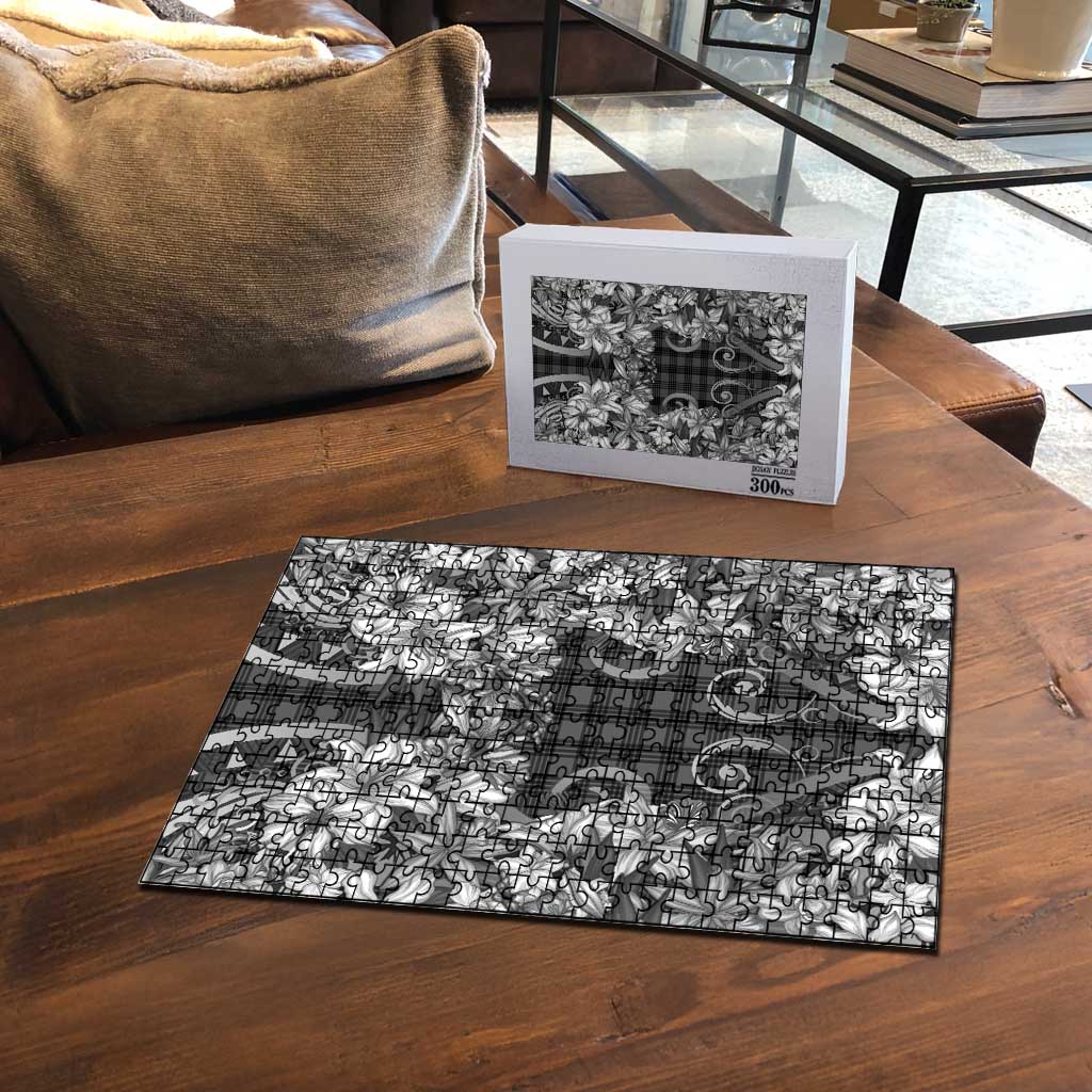 Hawaii Palaka Puzzle Black Tribal Pattern With Tropical Flowers - Polynesian Pride