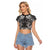 Hawaii Palaka Raglan Cropped T Shirt Black Tribal Pattern With Tropical Flowers - Polynesian Pride