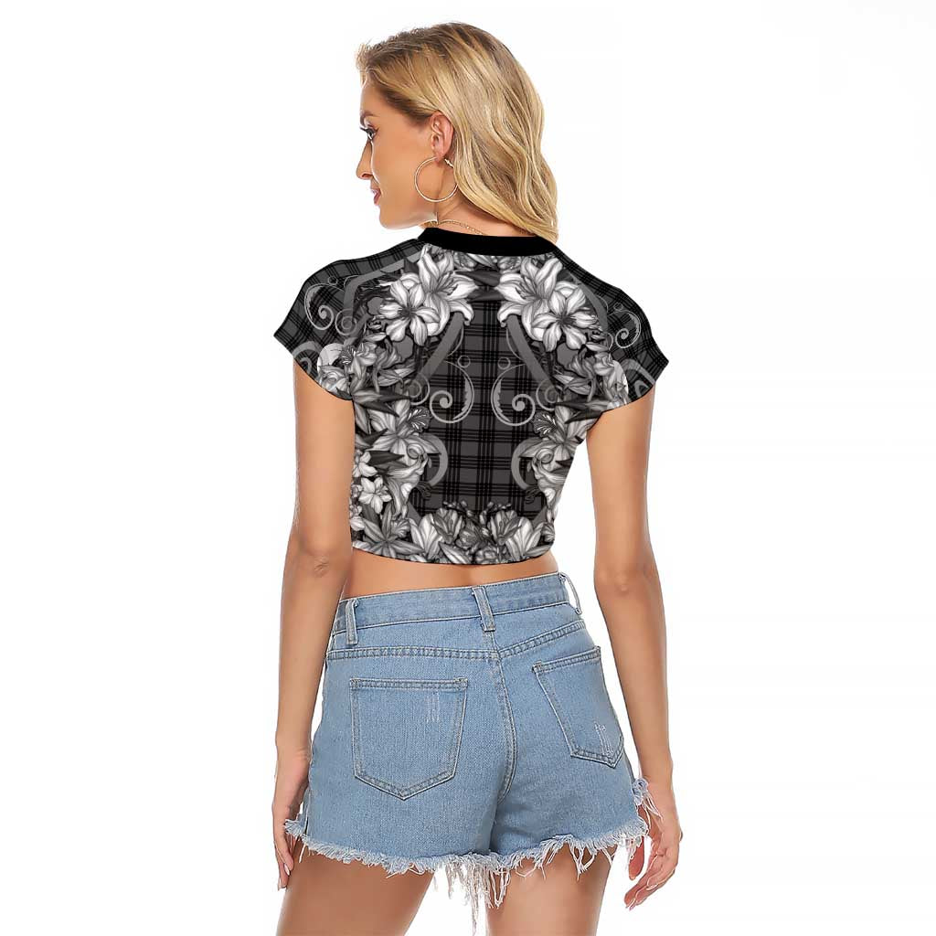 Hawaii Palaka Raglan Cropped T Shirt Black Tribal Pattern With Tropical Flowers - Polynesian Pride