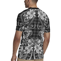 Hawaii Palaka Rugby Jersey Black Tribal Pattern With Tropical Flowers - Polynesian Pride