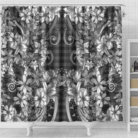 Hawaii Palaka Shower Curtain Black Tribal Pattern With Tropical Flowers - Polynesian Pride