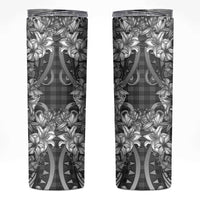 Hawaii Palaka Skinny Tumbler Black Tribal Pattern With Tropical Flowers - Polynesian Pride