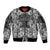 Hawaii Palaka Sleeve Zip Bomber Jacket Black Tribal Pattern With Tropical Flowers - Polynesian Pride