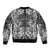 Hawaii Palaka Sleeve Zip Bomber Jacket Black Tribal Pattern With Tropical Flowers - Polynesian Pride