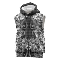 Hawaii Palaka Sleeveless Hoodie Black Tribal Pattern With Tropical Flowers - Polynesian Pride