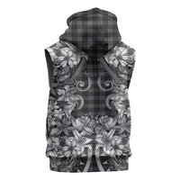 Hawaii Palaka Sleeveless Hoodie Black Tribal Pattern With Tropical Flowers - Polynesian Pride