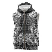 Hawaii Palaka Sleeveless Zip Hoodie Black Tribal Pattern With Tropical Flowers - Polynesian Pride