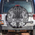 Hawaii Palaka Spare Tire Cover Black Tribal Pattern With Tropical Flowers - Polynesian Pride