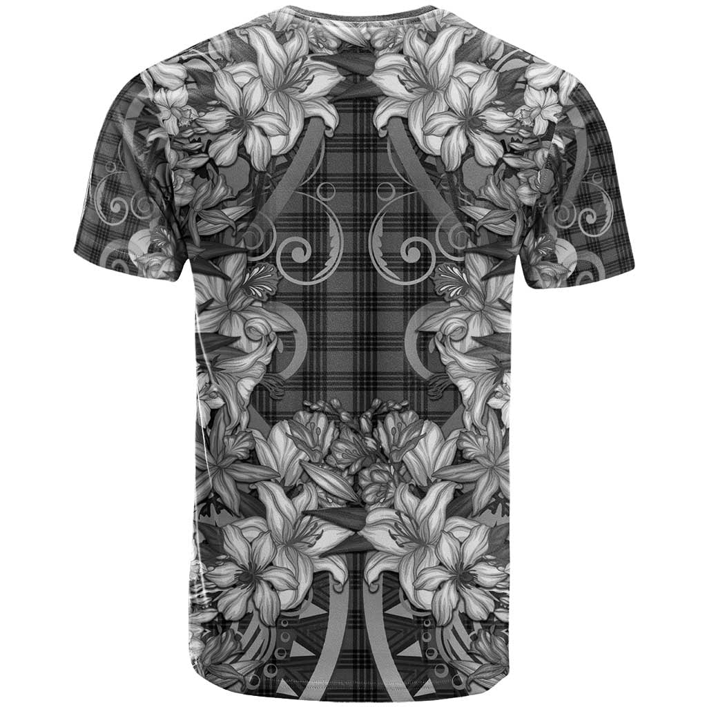 Hawaii Palaka T Shirt Black Tribal Pattern With Tropical Flowers - Polynesian Pride