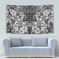 Hawaii Palaka Tapestry Black Tribal Pattern With Tropical Flowers - Polynesian Pride