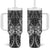 Hawaii Palaka Tumbler With Handle Black Tribal Pattern With Tropical Flowers - Polynesian Pride