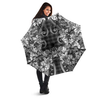 Hawaii Palaka Umbrella Black Tribal Pattern With Tropical Flowers - Polynesian Pride