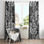 Hawaii Palaka Window Curtain Black Tribal Pattern With Tropical Flowers - Polynesian Pride