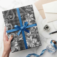 Hawaii Palaka Wrapping Paper Black Tribal Pattern With Tropical Flowers - Polynesian Pride