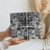 Hawaii Palaka Wrapping Paper Black Tribal Pattern With Tropical Flowers - Polynesian Pride