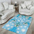 Hawaii Cyan Palaka Area Rug With Tapa Pattern Tropical Flowers - Polynesian Pride