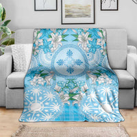 Hawaii Cyan Palaka Blanket With Tapa Pattern Tropical Flowers - Polynesian Pride