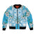 Hawaii Cyan Palaka Bomber Jacket With Tapa Pattern Tropical Flowers - Polynesian Pride