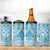 Hawaii Cyan Palaka 4 in 1 Can Cooler Tumbler With Tapa Pattern Tropical Flowers - Polynesian Pride