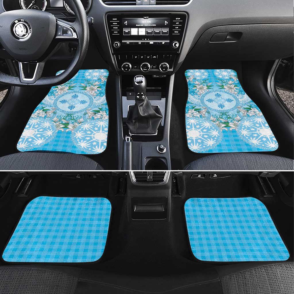 Hawaii Cyan Palaka Car Mats With Tapa Pattern Tropical Flowers - Polynesian Pride
