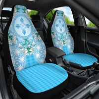Hawaii Cyan Palaka Car Seat Cover With Tapa Pattern Tropical Flowers - Polynesian Pride