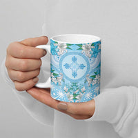 Hawaii Cyan Palaka Ceramic Mug With Tapa Pattern Tropical Flowers - Polynesian Pride