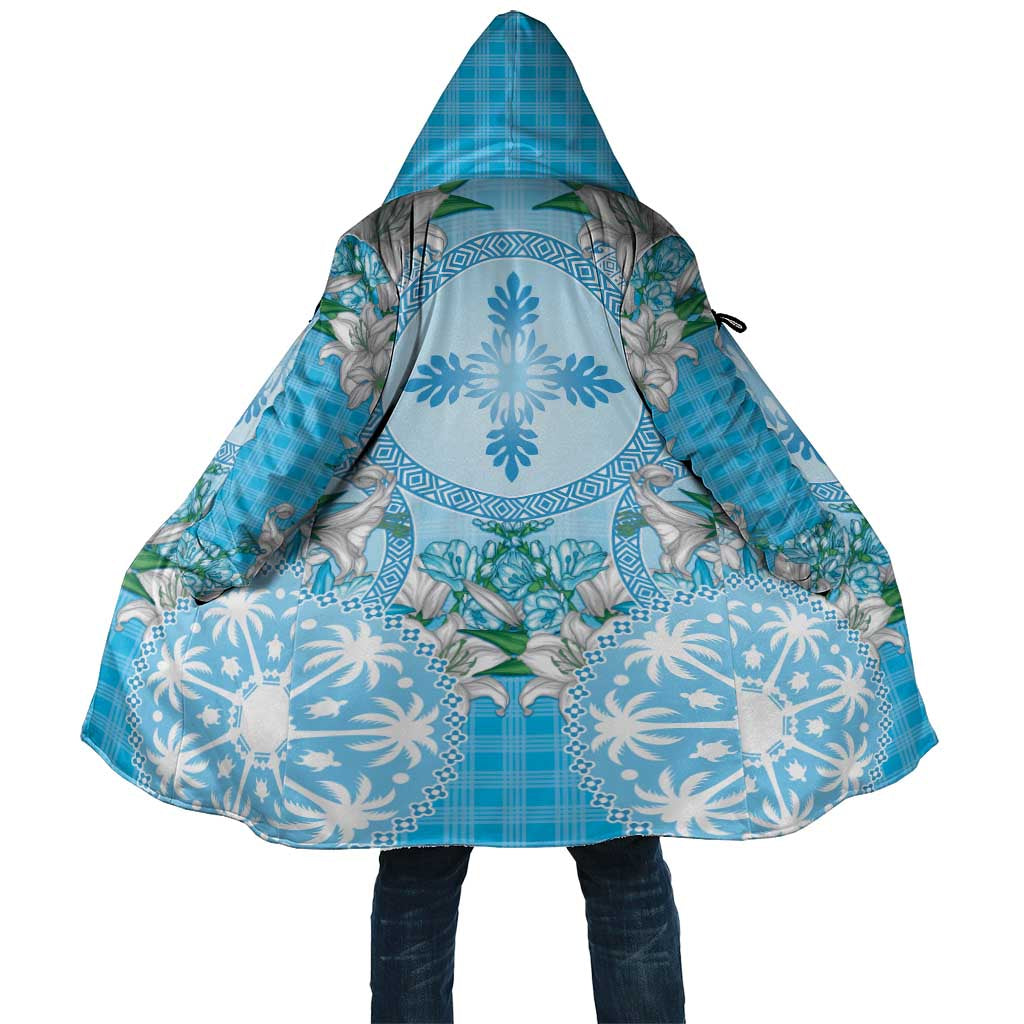 Hawaii Cyan Palaka Cloak With Tapa Pattern Tropical Flowers LT05 Unisex Cyan - Polynesian Pride