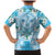 Hawaii Cyan Palaka Family Matching Mermaid Dress and Hawaiian Shirt With Tapa Pattern Tropical Flowers - Polynesian Pride
