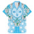 Hawaii Cyan Palaka Family Matching Mermaid Dress and Hawaiian Shirt With Tapa Pattern Tropical Flowers - Polynesian Pride