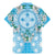 Hawaii Cyan Palaka Family Matching Mermaid Dress and Hawaiian Shirt With Tapa Pattern Tropical Flowers - Polynesian Pride