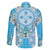 Hawaii Cyan Palaka Family Matching Mermaid Dress and Hawaiian Shirt With Tapa Pattern Tropical Flowers - Polynesian Pride