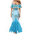 Hawaii Cyan Palaka Family Matching Mermaid Dress and Hawaiian Shirt With Tapa Pattern Tropical Flowers - Polynesian Pride