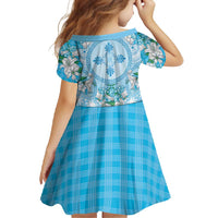 Hawaii Cyan Palaka Family Matching Short Sleeve Bodycon Dress and Hawaiian Shirt With Tapa Pattern Tropical Flowers LT05 - Polynesian Pride