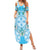 Hawaii Cyan Palaka Family Matching Summer Maxi Dress and Hawaiian Shirt With Tapa Pattern Tropical Flowers - Polynesian Pride