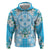 Hawaii Cyan Palaka Hoodie With Tapa Pattern Tropical Flowers - Polynesian Pride