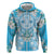 Hawaii Cyan Palaka Hoodie With Tapa Pattern Tropical Flowers - Polynesian Pride
