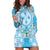 Hawaii Cyan Palaka Hoodie Dress With Tapa Pattern Tropical Flowers - Polynesian Pride