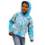 Hawaii Cyan Palaka Kid Hoodie With Tapa Pattern Tropical Flowers - Polynesian Pride