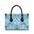Hawaii Cyan Palaka Leather Bag With Tapa Pattern Tropical Flowers - Polynesian Pride