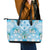 Hawaii Cyan Palaka Leather Tote Bag With Tapa Pattern Tropical Flowers - Polynesian Pride