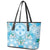 Hawaii Cyan Palaka Leather Tote Bag With Tapa Pattern Tropical Flowers - Polynesian Pride